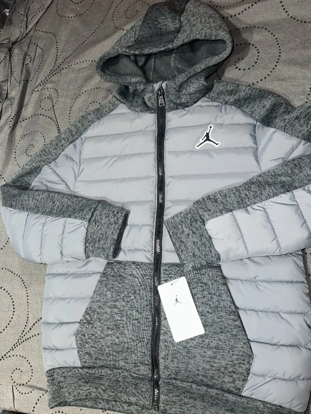 NIKE JORDAN HYBRID HEATHER GRAY & GRAY JACKET HOODIE SIZE XL L O M BOYS NWT $100